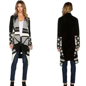 Vince Graphic Textured Long Cardigan Black White Grey Wool Alpaca SzM